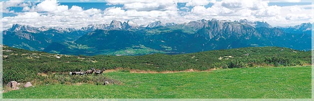 altipiano del Renon - vista dal Corno di Renon sulle Dolomiti (Sasso Lungo, Sasso Piatto, Denti di Terra Rossa, Sella, Rosengarten, Latemar...)